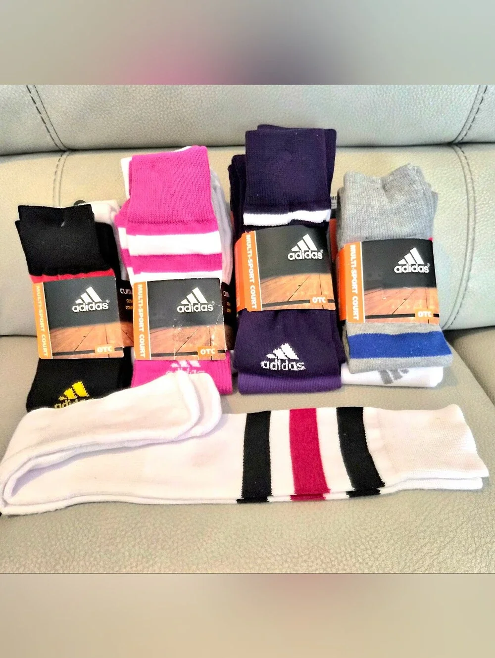 NWT 2 PAIR Socks Women's Athletic Over-Calf - Black,Pink,Purple,White,Grey Mixes